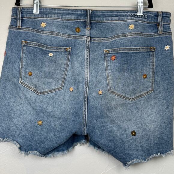Vigoss Floral Embroidered Jean Shorts Sz 16 | Boho Festival Daisycore Denim - Picture 5 of 9